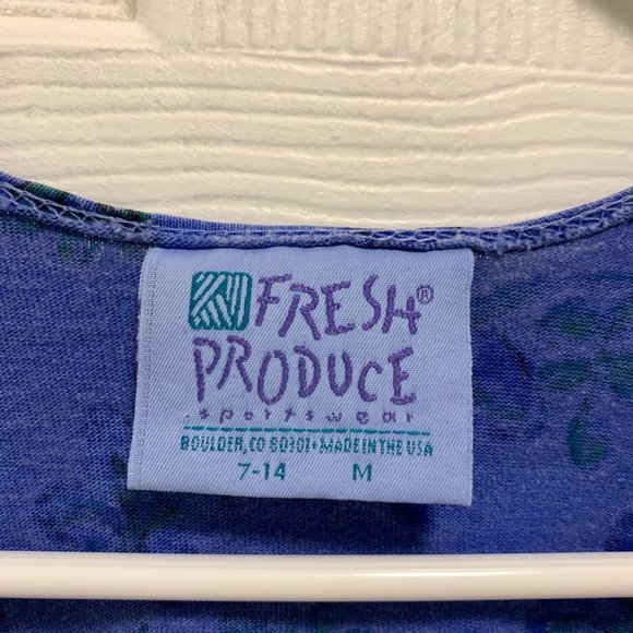Fresh Produce Floral Dress Tank T-Shirt Cotton Blue Green Teal Fern Tropical M - Picture 6 of 12